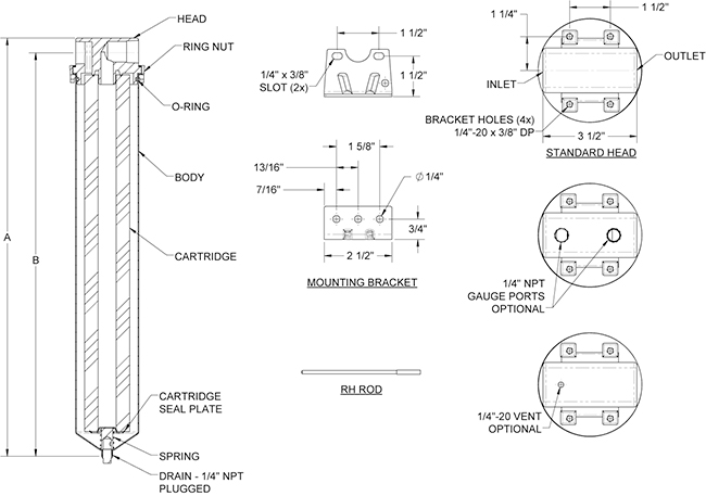 In-Out Tank Head with Fill Port (P/N LC-D1220-01) Parts Drawing