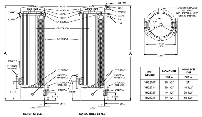 4 & 5 Round Cartridge Housings Dimensions Drawing