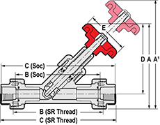 True Union Y-Pattern Globe Valves Dimensions Drawing