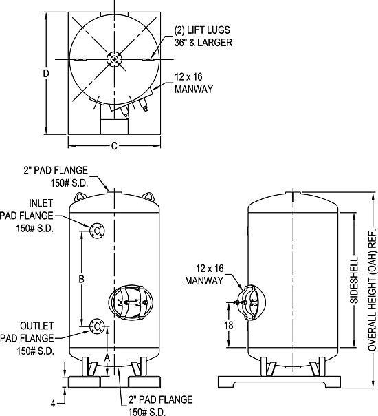 SWT ASME Code Steel Tanks Dimensions Drawing